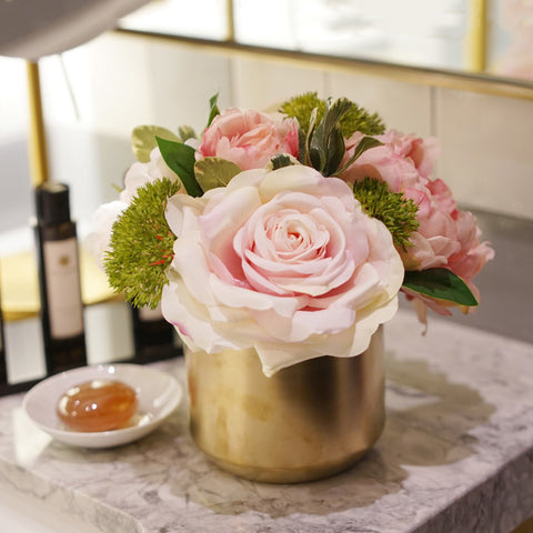 Pink Flowered Vase With Gold shops Trim