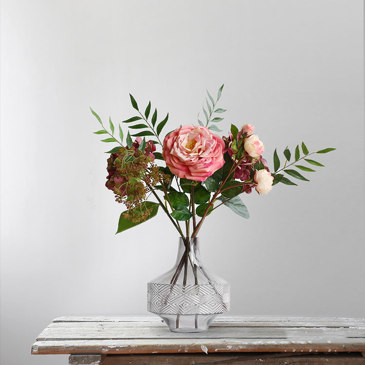 Real Touch Rose Eucalyptus in Glass Vase Set