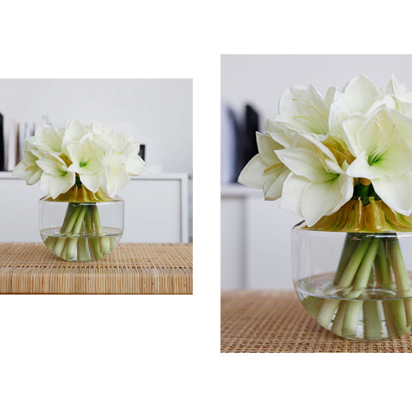 White Lily Flowers in Gold Glass Vase 12" Tall