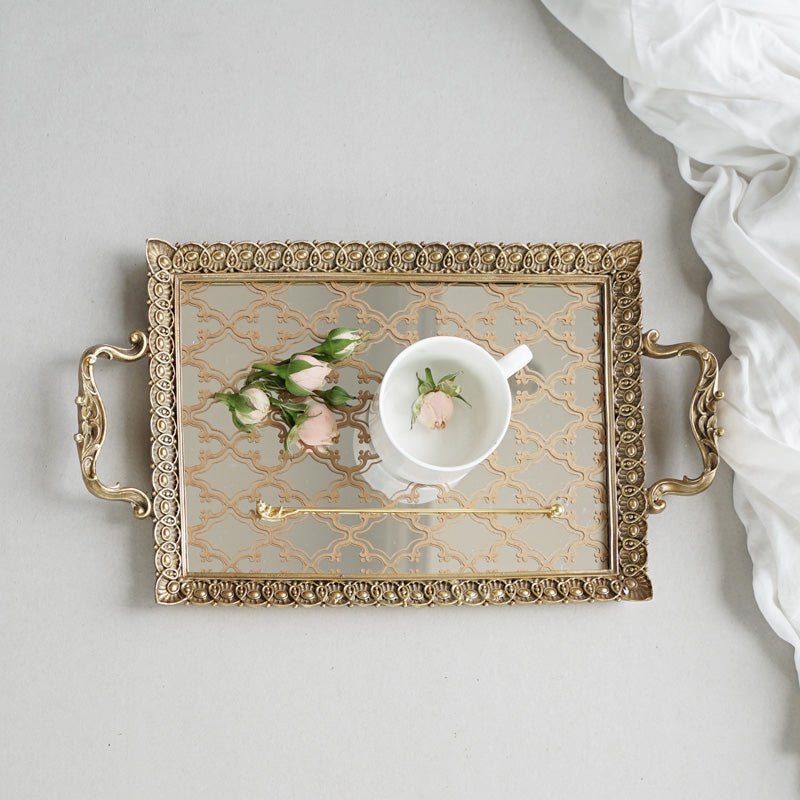 Modern Tray Simple Gold Line Mirrored Tray