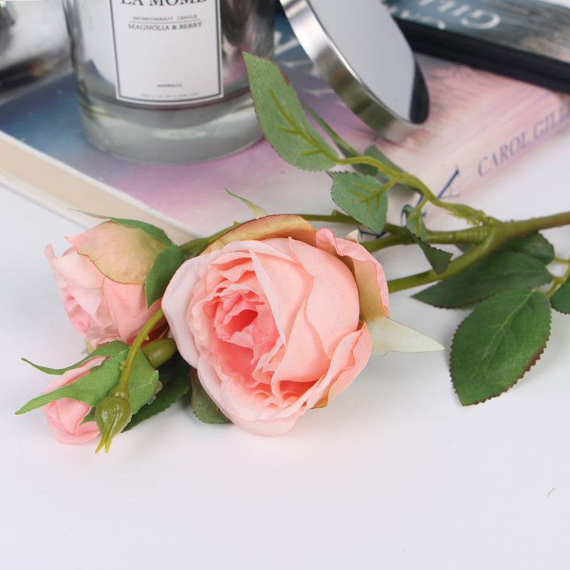 Silk Rose Stem in Pink and Champagne Pink 17" Tall