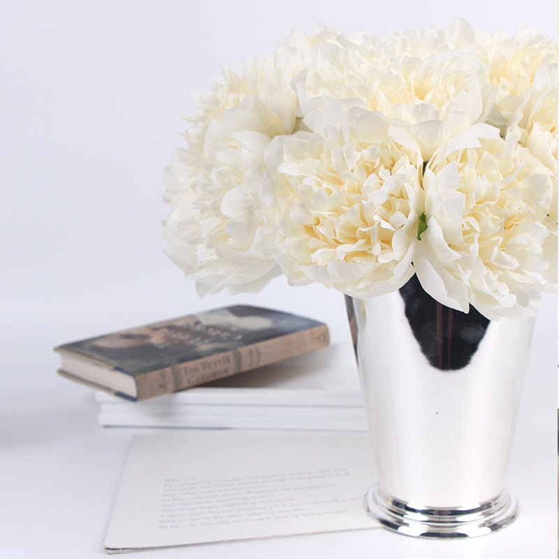 Silk Peony Bouquet in Cream White 10" Tall