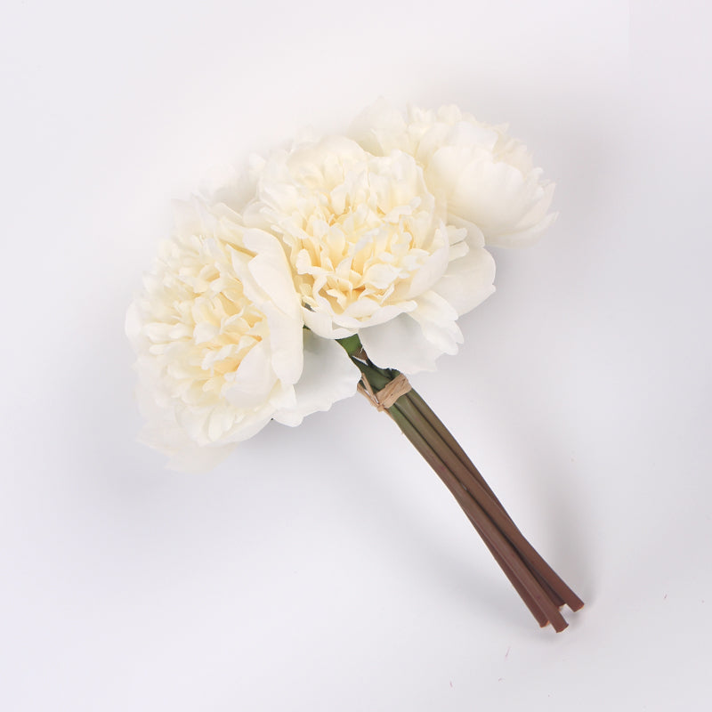 Silk Peony Bouquet in Cream White 10" Tall