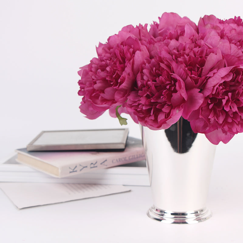 Silk Peony Bouquet in Dark Pink 10" Tall