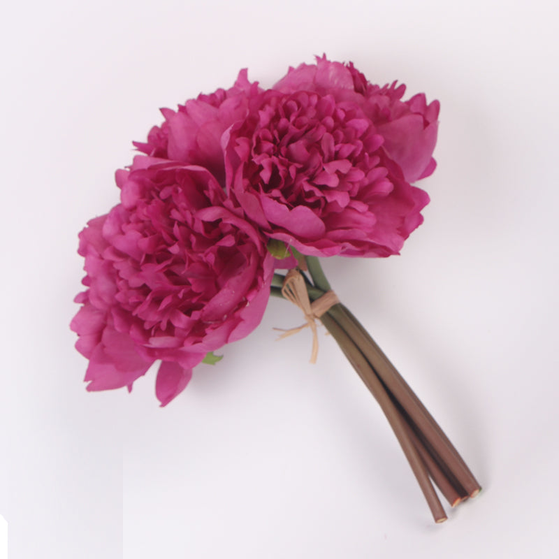 Silk Peony Bouquet in Dark Pink 10" Tall