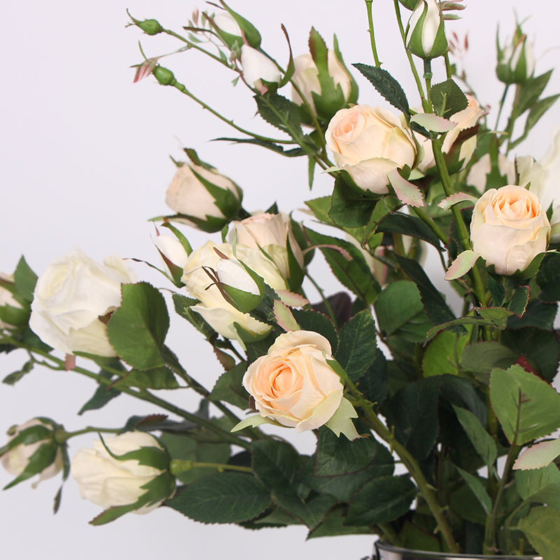 Silk German Rose Bloom Stem in Champagne White 38" Tall