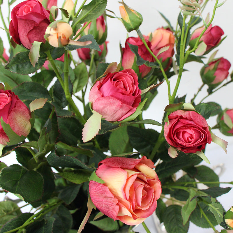 Silk German Rose Bloom Stem in Orange Red 38" Tall