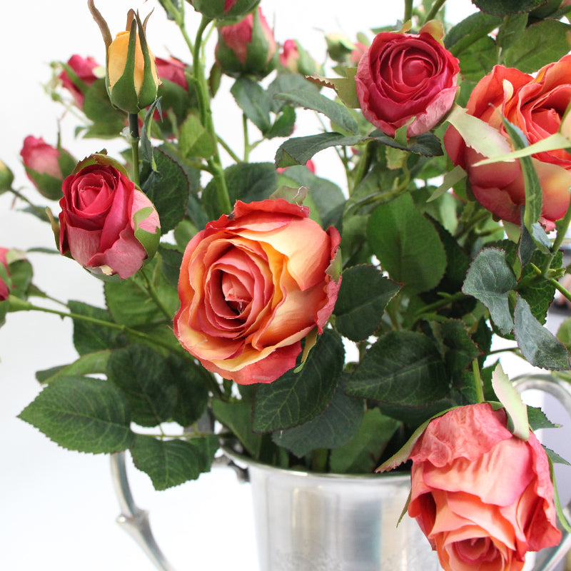 Silk German Rose Bloom Stem in Orange Red 38" Tall