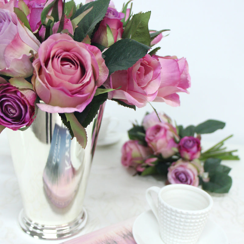 Silk Rose Bouquet in Purple 11" Tall