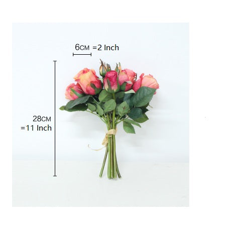 Silk Rose Bouquet in Orange Red 11" Tall