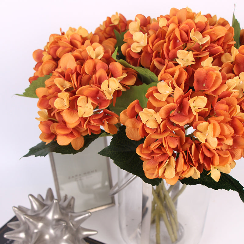 Silk Hydrangea Stem in Orange 18" Tall