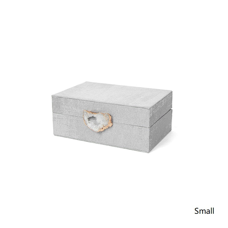 Gray Fabric Crystal Agate Button Jewelry Box