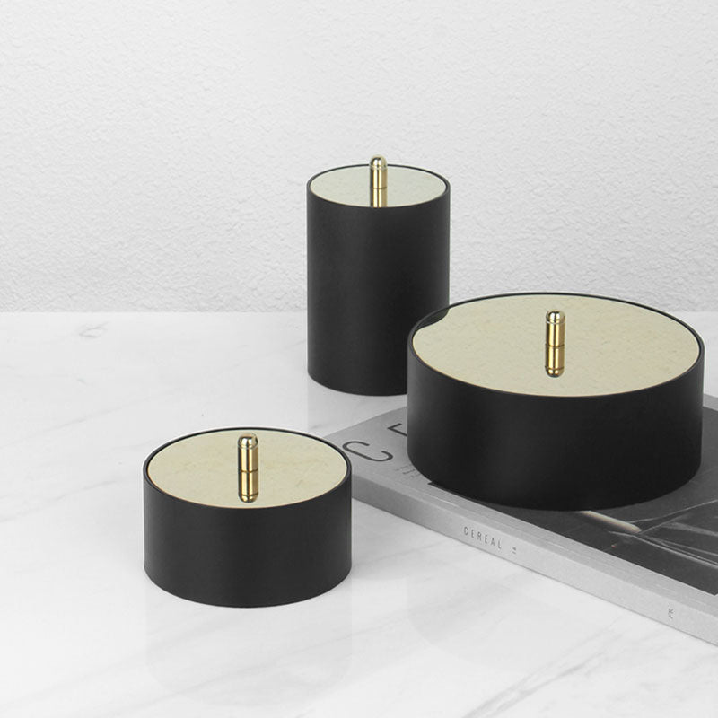 Black Round Decorative Box with Gold Lid