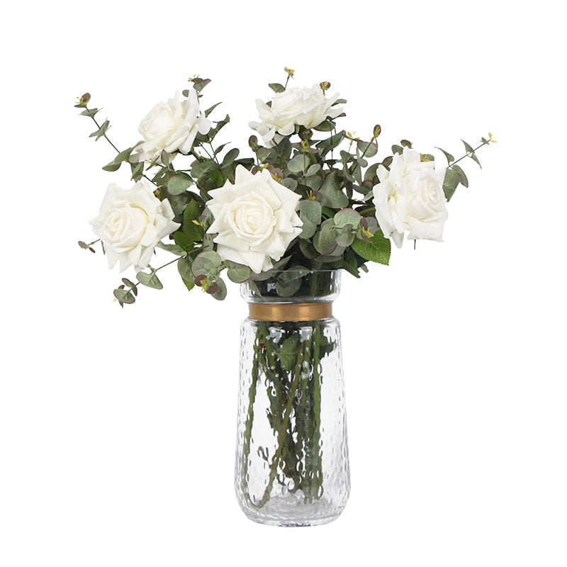 Real Touch Rose Eucalyptus in Glass Vase Set