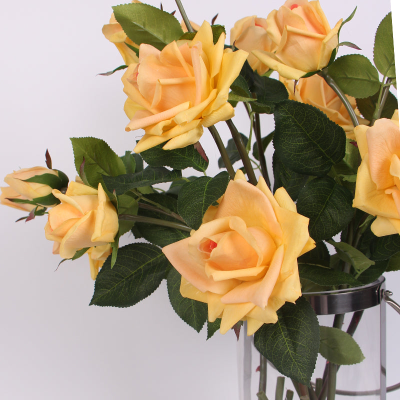 Real Touch Rose Bloom Stem in Champagne Yellow 33" Tall