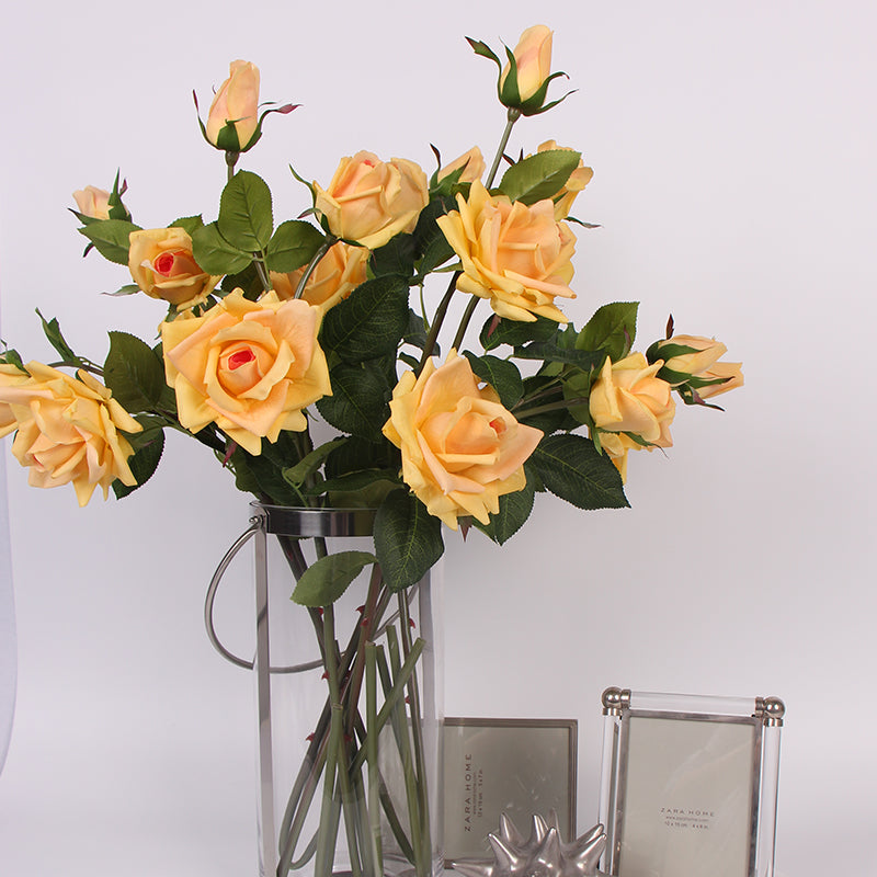 Real Touch Rose Bloom Stem in Champagne Yellow 33" Tall