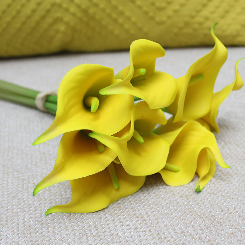 Real Touch 9 Calla Lily Bouquet in Yellow 13" Tall
