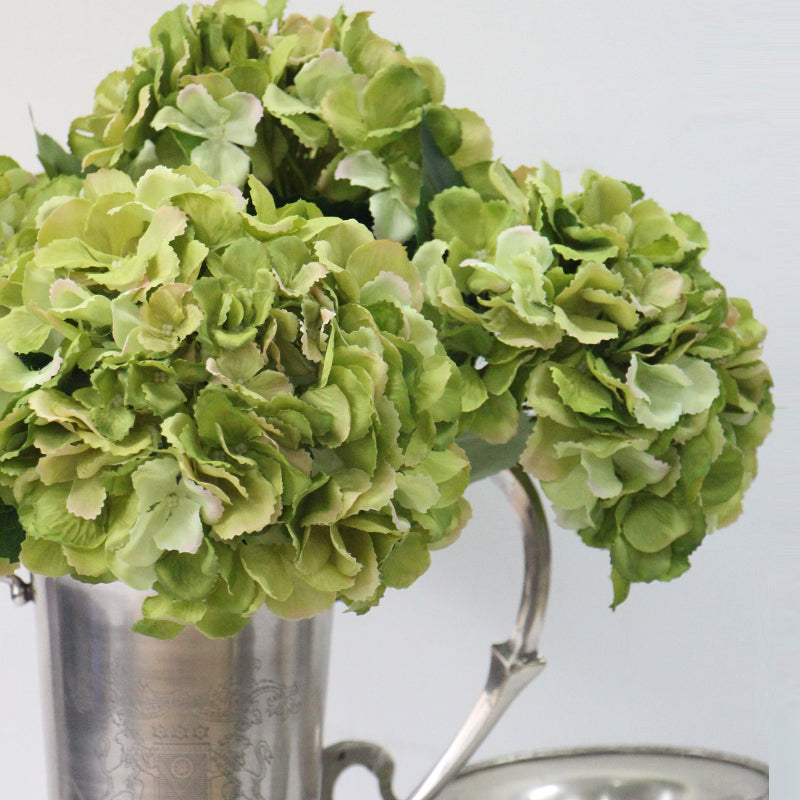 Silk Hydrangea Serrated Petal Stem in Green 28" Tall