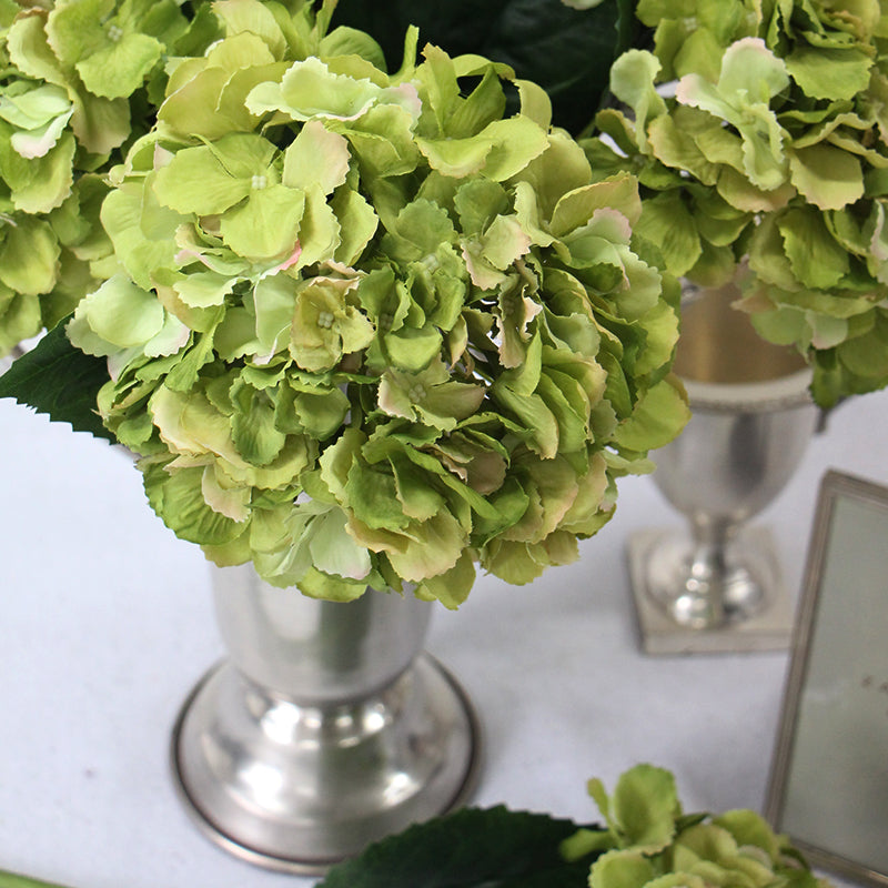 Silk Hydrangea Serrated Petal Stem in Green 28" Tall