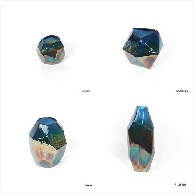 Blue Rainbow Color Hand Blown Irregular Shape Glass Vase