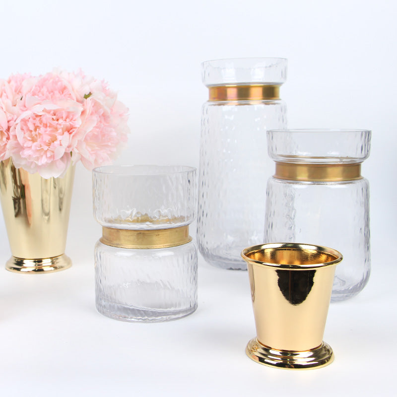 Gold Metallic Line Glass Vase 
