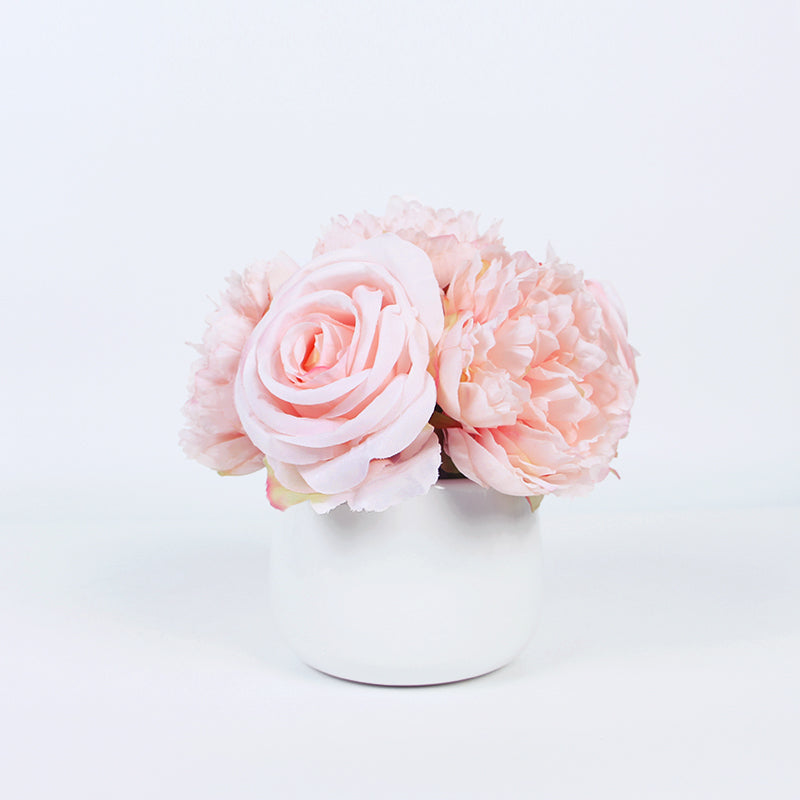 Light Pink Peony and Rose Mixed Flower Arrangement 7" Tall